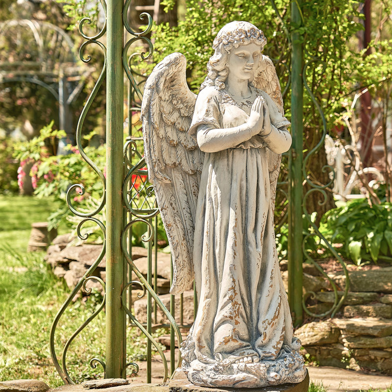 Statue de jardin ange priant en magnésium, Gris pierre