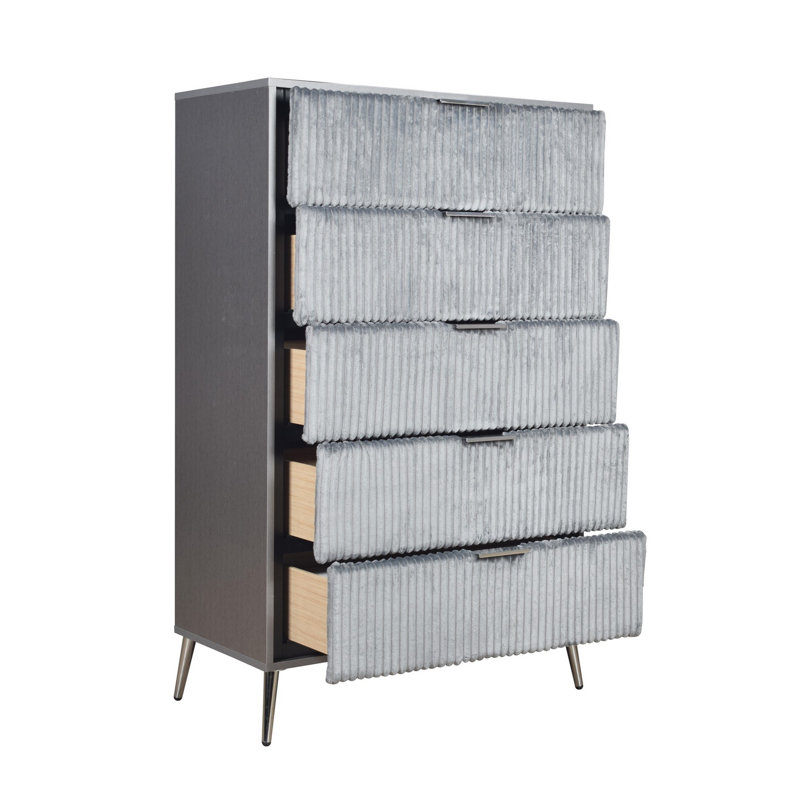 Kiersha 5 - Drawer Dresser, Gray/Nickel