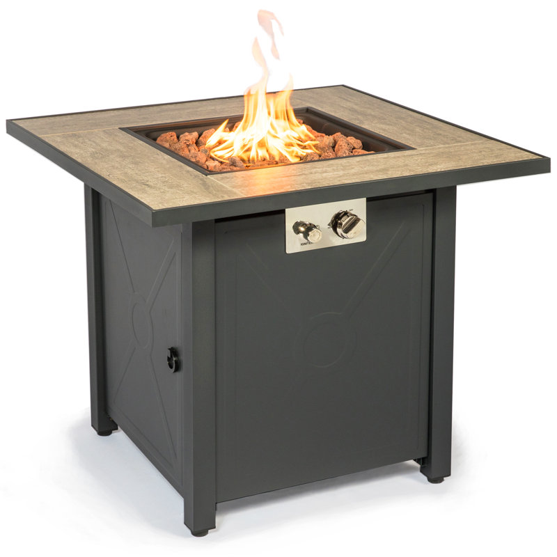 Barcan Square Powder Coated Steel Propane Smokeless Fire Pit Table with Hidden Fuel Tank