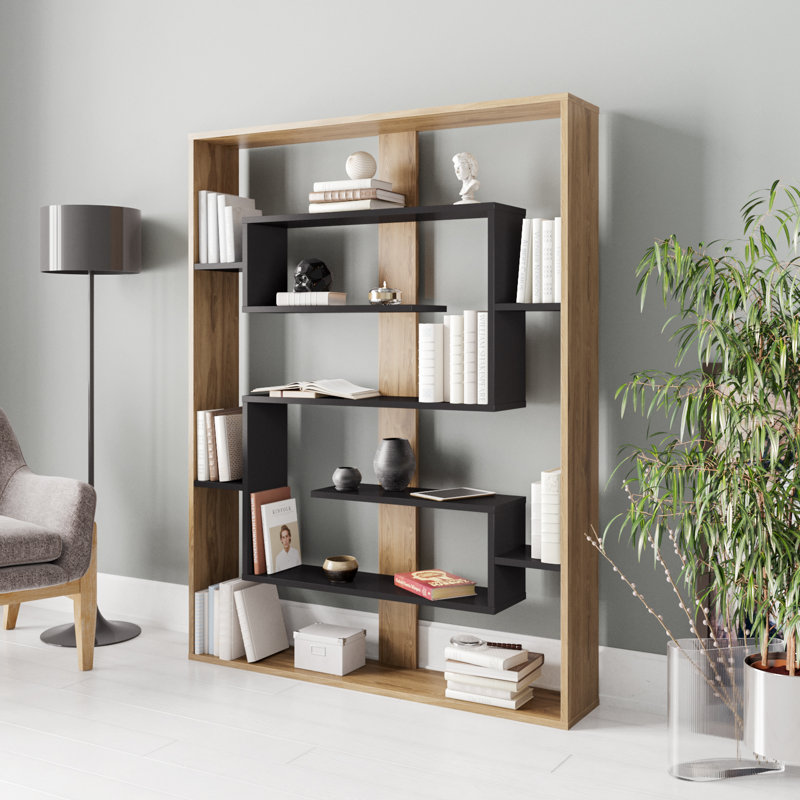 Esteban Modern Bookcase Bookshelf Shelving Unit, Walnut/Black