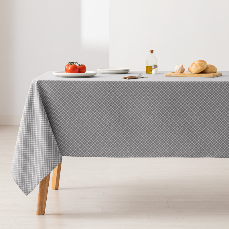 Anguilla Floral Cotton Tablecloth, Light Grey, 200cm W x 140cm L