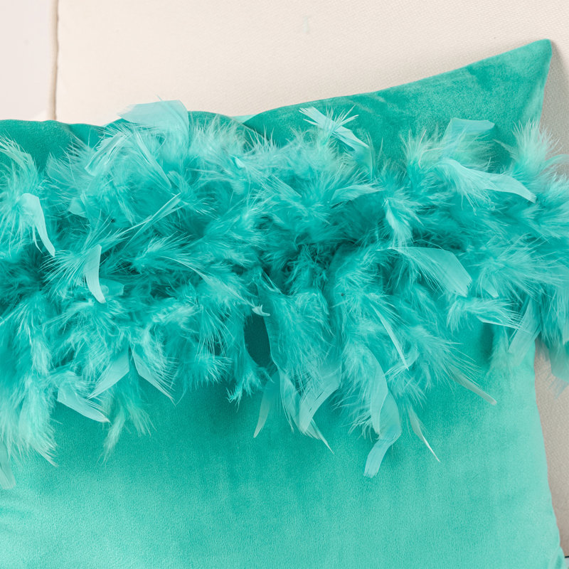 Coussin décoratif en plumes, H 18 po x l 18 po, Turquoise, Pillow Cover & Insert