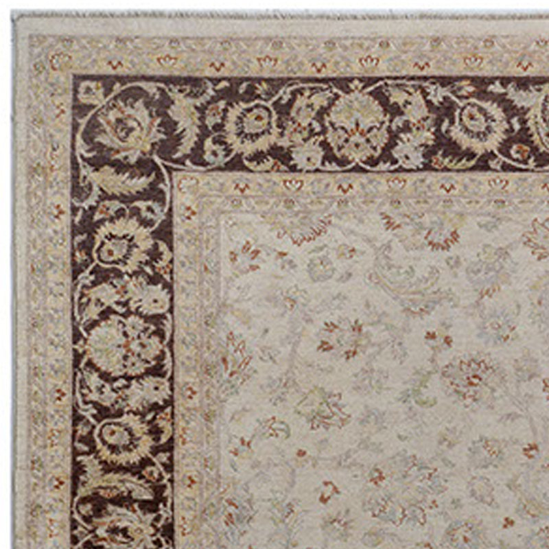Tapis unique en laine noué à la main ivoire / brun de 8 pi x 10 pi Lueseal