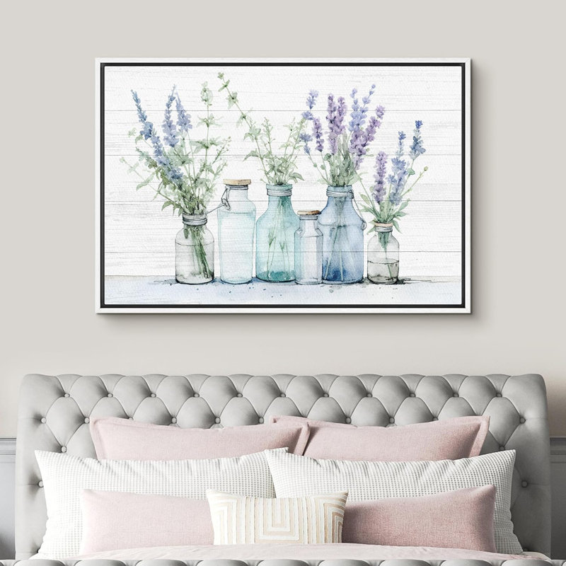 Reproduction botanique moderne sur toile, H 24 po x l 36 po x P 1,5 po, Cadre flottant blanc