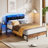  Full Bed Frame with Charging Station and Open Storage Headboard, Adjustable LED Light, Upholstered Headboard-405143284