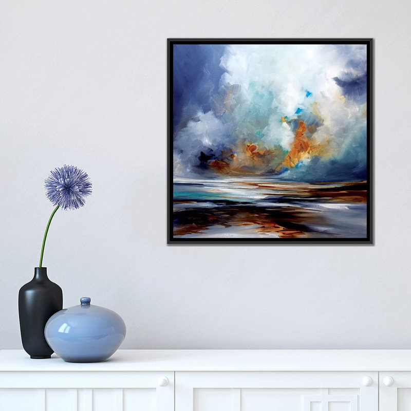 Sand Spin, peinture sur toile tendue, H 18 po x l 18 po x P 1,5 po, Toile avec cadre noir, Pas de tapis