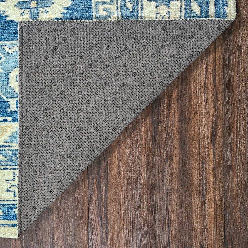 Tapis Saraz Blue avec envers antidérapant, Rectangulaire 3 pi x 5 pi