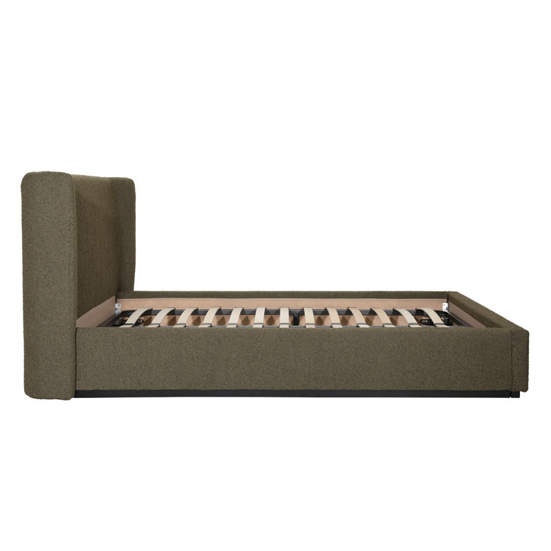 Tobias Upholstered Platform Bed, Olive, East King, King, Olive Green