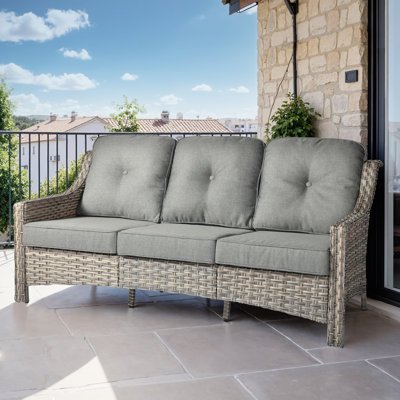 3 - Person All Weather Patio Furniture Sofa , Outdoor Wicker Rattan High Back Sofa With Cushions
