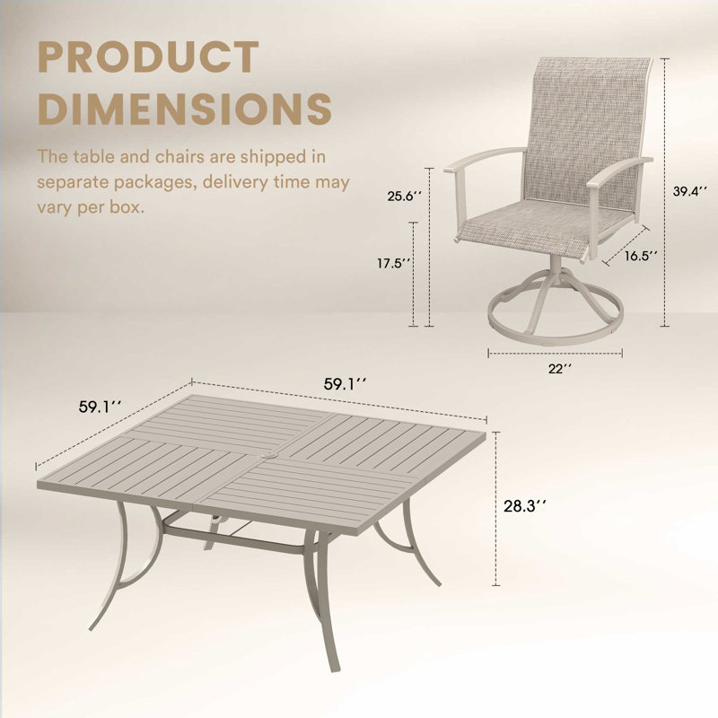 8-Person Outdoor Square Patio Dining Set With Swivel Armchairs, Cream/Beige