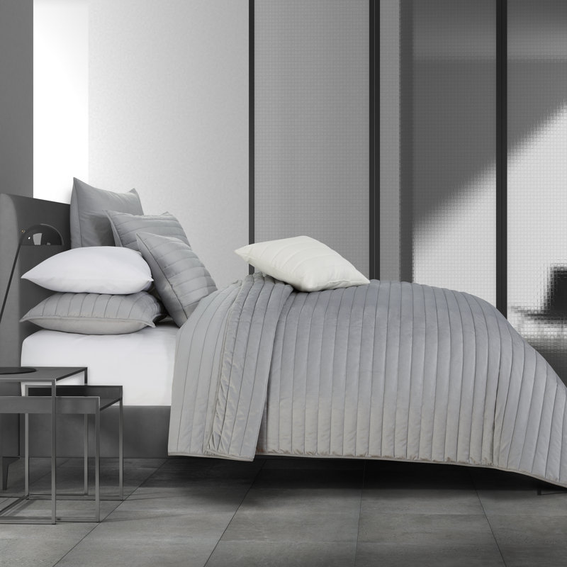 Ensemble de courtepointe en microfibre Valletta, Courtepointe grand + 2 couvre-oreillers standard, Argenté