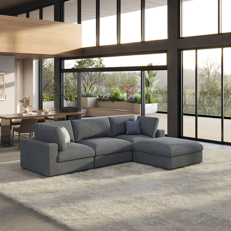 Wynnie 114" W Modular Down Filled Sectional, Gray Linen