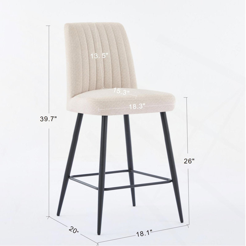Ensemble de 2 chaises de bar à pieds réglables en velours simple, Beige