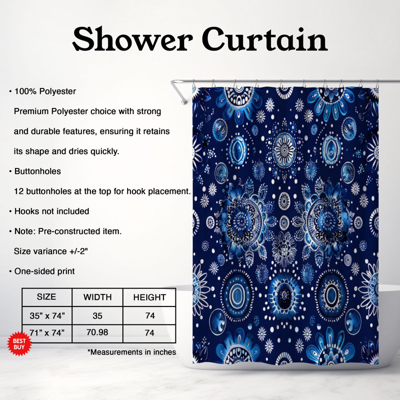 Motif bohémien - Rideau de douche Premium, H 74 po x l 71 po