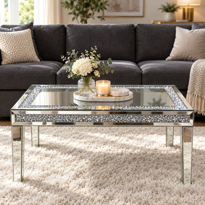 Diamonds Mirrored Top Glass Coffee Table