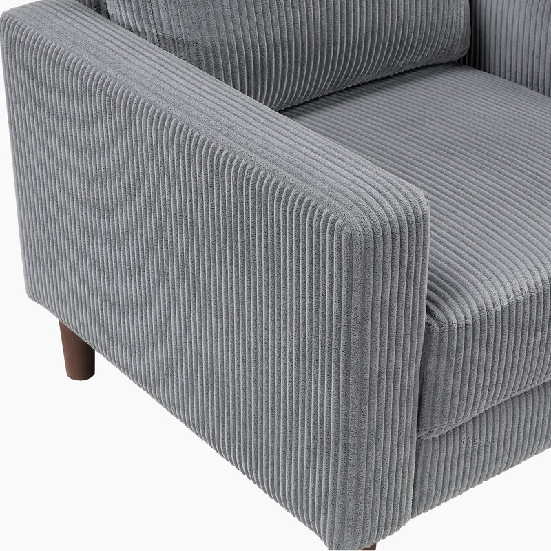 Chaise avec accoudoirs carrés modernes et contemporains de 32 po Rachelle - Chaise rembourrée en velours côtelé, structure en bois massif durable et contreplaqué, pieds élégants en faux bois exposés