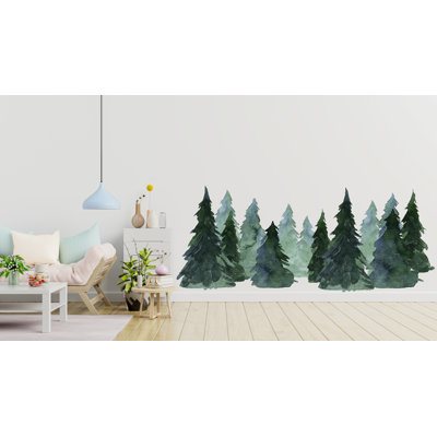 Woodland Wonderland: autocollant mural aquarelle pin forêt, autocollant mural pin, autocollant mural forêt