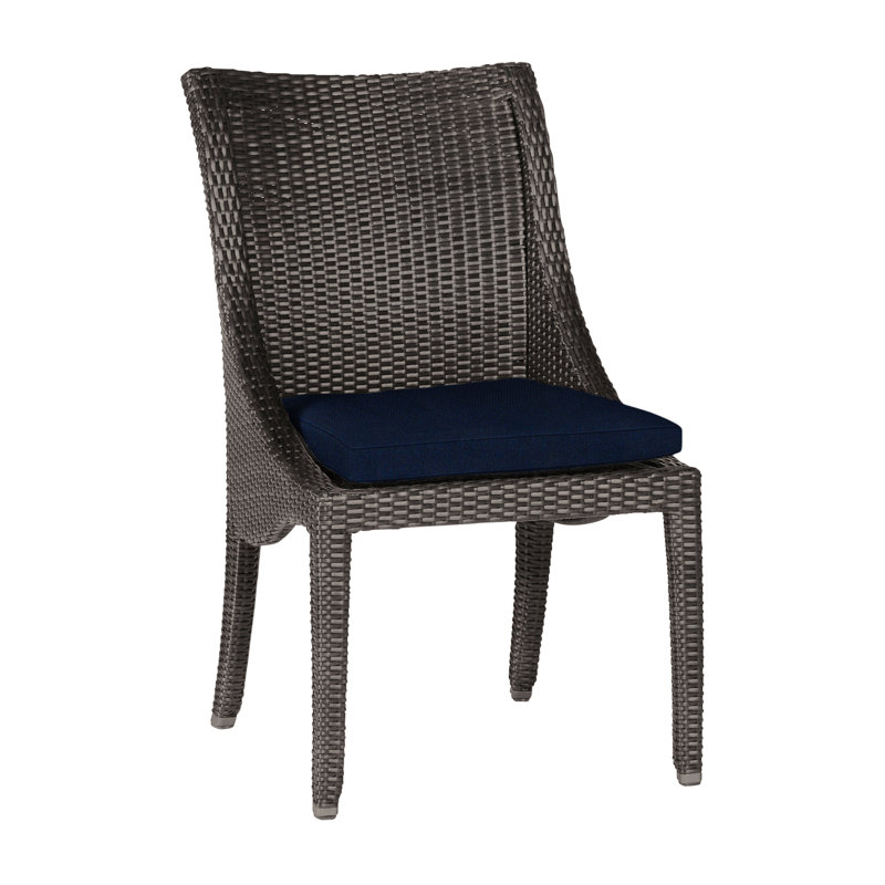Athena Patio Dining Side Chair with Cushion, Black Walnut, Indigo Velvet, No Welt