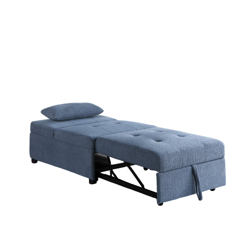 Canapé-lit en tissu bleu-gris avec siège et coussin, style contemporain