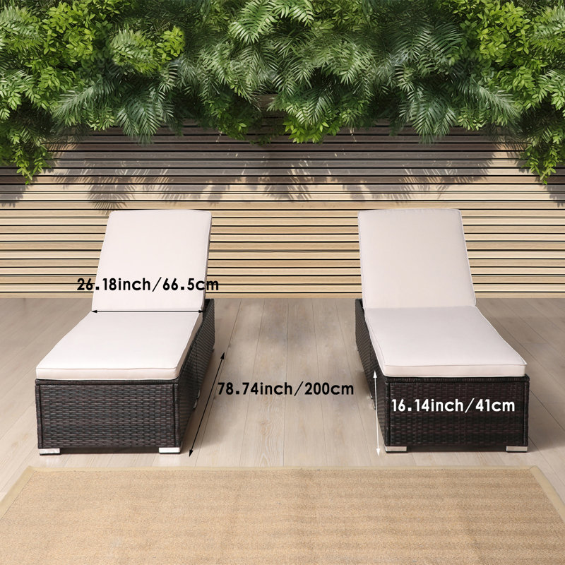 Chaise longue d'extérieur en osier sans table (ensemble de 2)