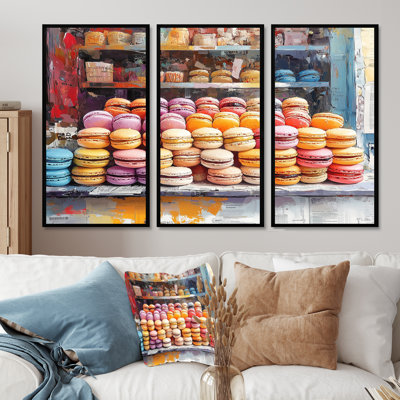 «Yellow and Pink Desserts» Macaron Bar II - Desserts, ensemble d'art mural