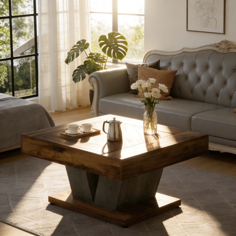 Table basse moderne Modern Wood, Brun rustique et noir