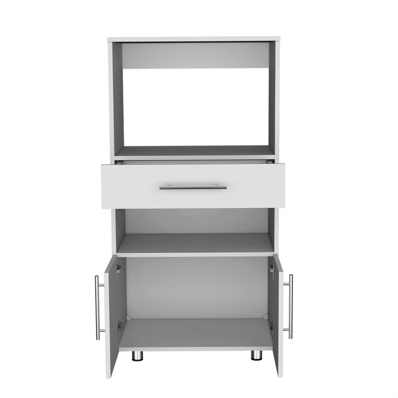 Kitchen Pantry 48" H, Two Open Storage Shelves, One For Microwave, Two Doors, Four Legs