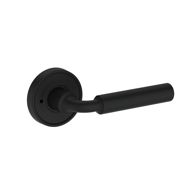 La Conner Privacy Lever with Recessed Round Rose in Unlacquered Brass, Matte Black