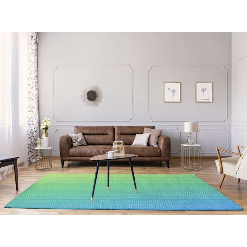 Tapis vert pâle/bleu clair balances sirène, Rectangle 8 pi x 10 pi