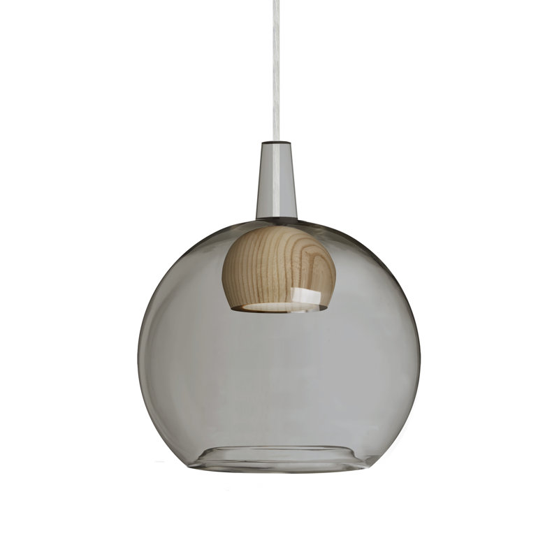 Luminaire sphère suspendu 1 lumières simple Lulu, Fumée / naturel, Nickel satiné