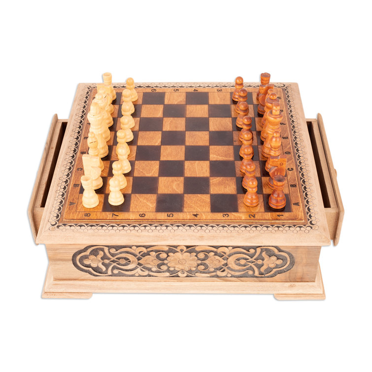 Novica 2 Player Wood Chess And Checkers Set