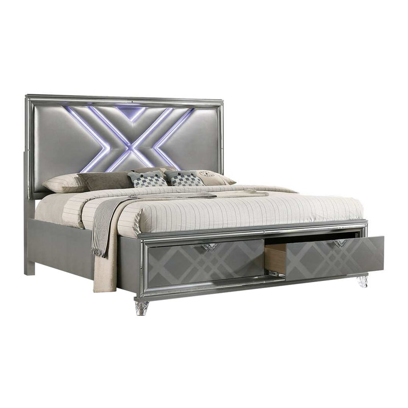 Queen Bed, Silver, Silver, Queen