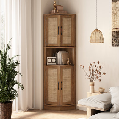 Armoire d'angle avec portes en rotin 64,7 po Ciauna, naturel