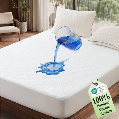 Waterproof Mattress Protector King Size, Premium Bamboo Viscose Soft Breathable Mattress Pad with Deep Pocket 8"-21", Noiseless 3D Air Fabric Cooling Mattress Cover for Bed, Machine Washable
