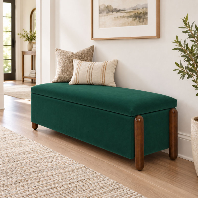 Banc de rangement rembourré, Beige