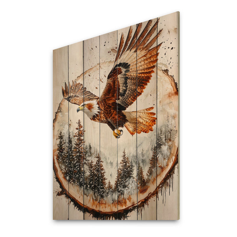 Aigle, esprit du vent dans la forêt hivernale I - aigle, art mural en bois sur bois de pin naturel
