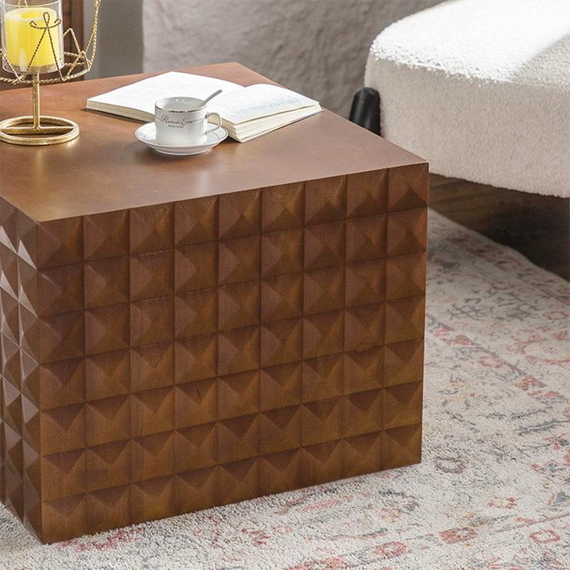 Table basse carrée en bois manufacturé rétro brun, H 15,75 po x L 23,62 po x l 23,62 po