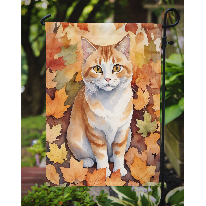 Chat en feuilles d'automne drapeau de jardin, Manx