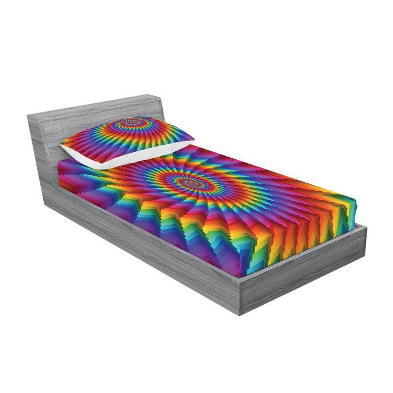 Multicolore drap-housse et coussin décoratif Ambesonne, Ensemble de draps-housses pour lit simple TG + 4 t