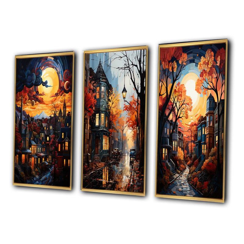«Harlem Renaissance Revival», 3 pièces sur toile, Encadrement doré, H 28 po x l 36 po