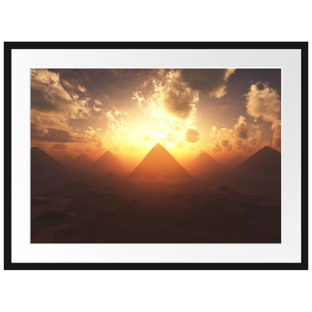 Gerahmtes Poster Pyramiden beim Sonnenuntergang