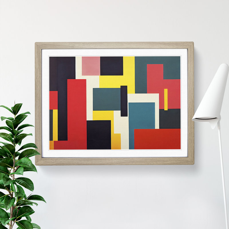 Bauhaus Abstract Vol.6 1 Piece Single Picture Frame Wall Art, 46cm H x 64cm W x 2cm D, Oak