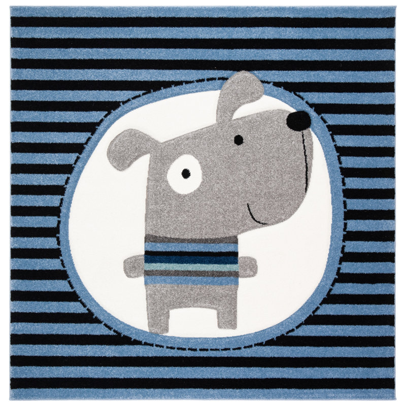 Tapis bleu marine à imprimé animal Burgan, Carré 4 pi