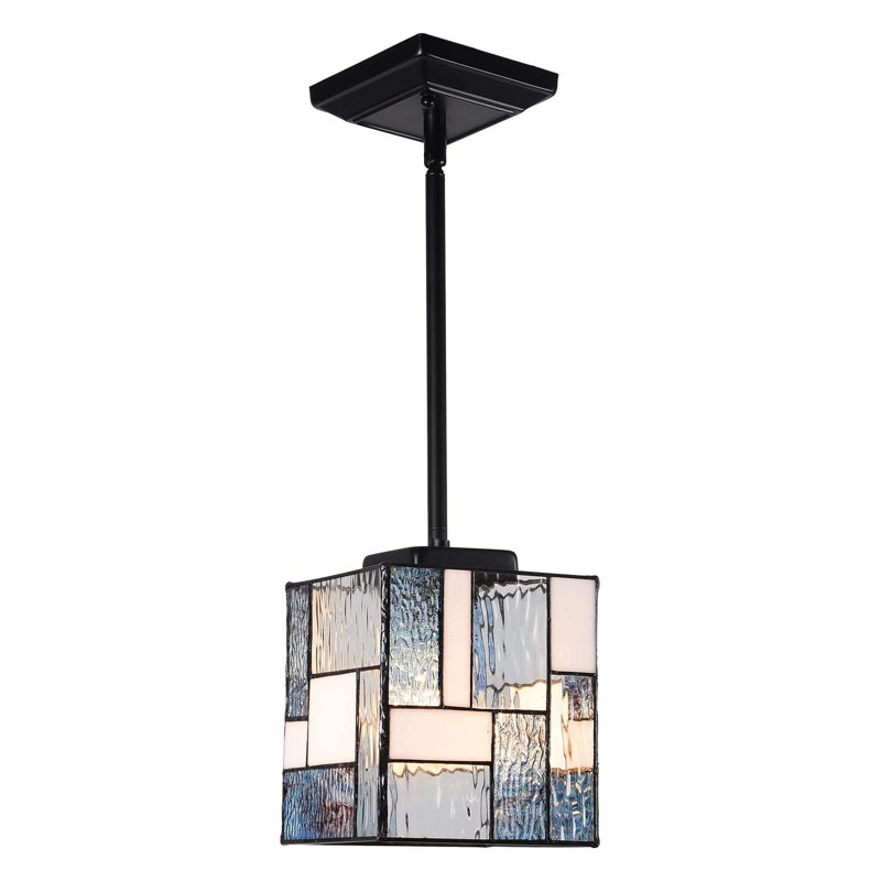 Luminaire suspendu carré / rectangulaire 1 lumière à abat-jour Tiffany
