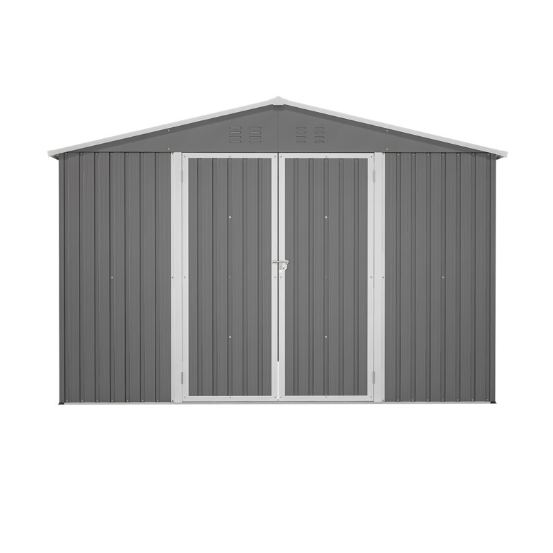 Remise de rangement extérieure en métal, H 79,21 po x l 113,78 po x P 117,68 po, Gris
