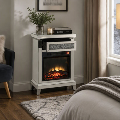 Mirrored and Faux Diamonds Fireplace, Noralie Style Electric Heater, Assembled for Living Room