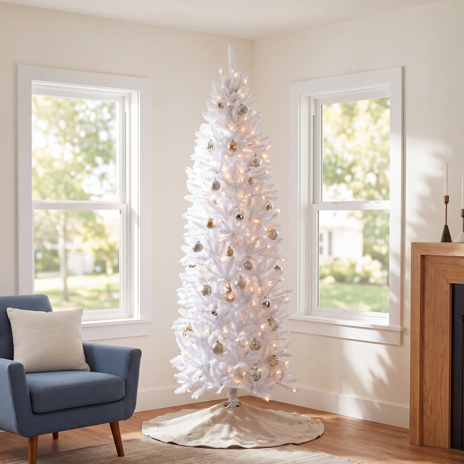 White Pre-Lit Pine Christmas Tree, 9' H