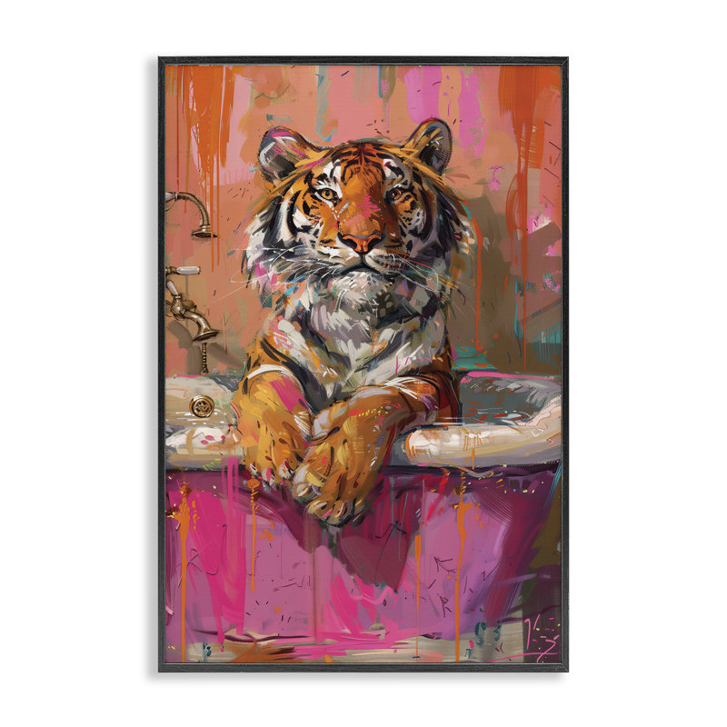 «Fresh Abstraction Tiger» dans une baignoire, estampe numérique, design par LSR Design Studio, Giclée encadrée noir minuit