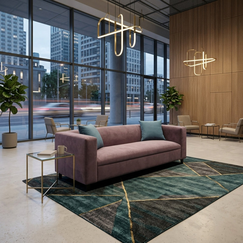 Canapé en velours Broadway pour salon avec coussins, canapés modernes à 3 places pour chambre à coucher, bureau et appartement avec structure en bois massif (lavande)