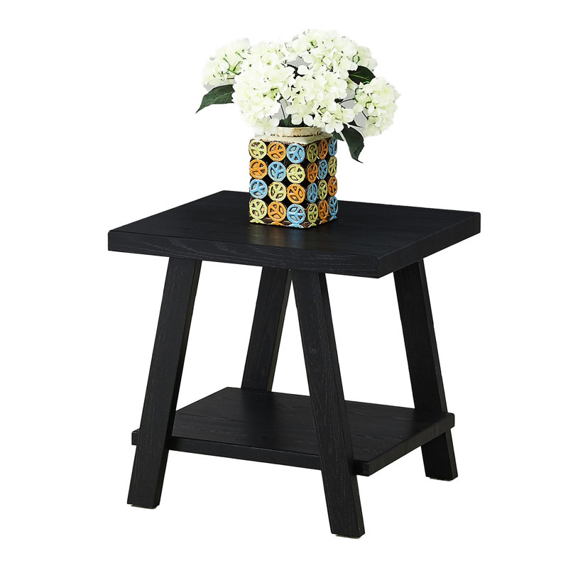Black Finish Contemporary Wood Table - Hard Veneer Top & Convenient Shelf End With For A Stylish Decor, Black, Black